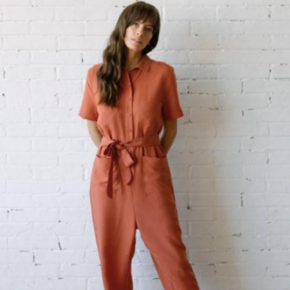 Tradlands Rust Orange Short-Sleeve Jumpsuit
